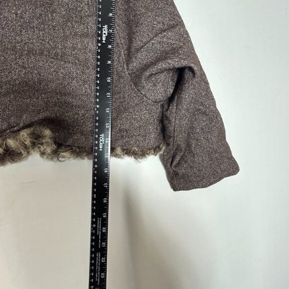 Max Azria BCBG ladies Lamb Fur Shrug XS Brown Coat Capsule Virgin Wool vtg tweed - Picture 10 of 13